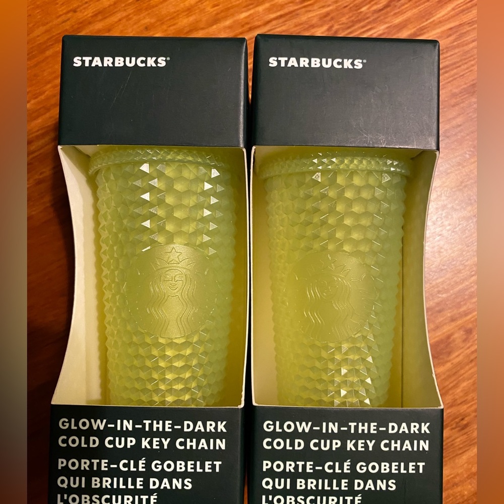 STARBUCKS LEMONGRASS GLOW-IN-THE-DARK STUDDED COLD CUP TUMBLER KEYCHAIN ORNAMENT